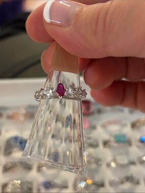 Bomb Party Dainty Silver Ring with Marquise Pink Stone and Clear Accents
